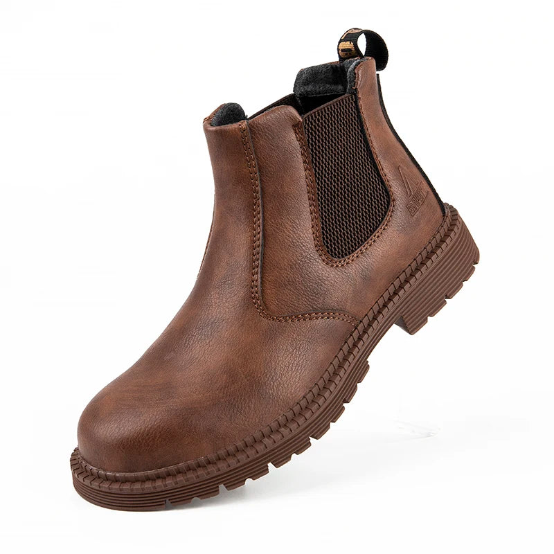 Water Proof Safety Work Shoes For Men Steel Head Leather Boots Male Footwear Indestructible Construction Work Shoes Brown