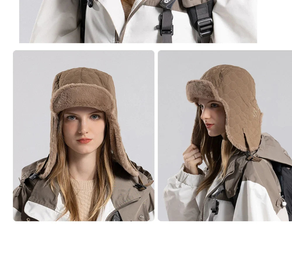 Russian Hat Soft Fur Lined Trapper Earflap Cap Windproof Autumn Winter Hats for Men Women Snow Ski Russian Cap Bomber Hat