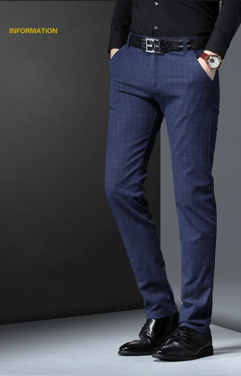 Men's Autumn New Classic Business Suit Pants Black Blue Fashionable Stretch Straight Slim Casual Trousers Brand Clothing Male