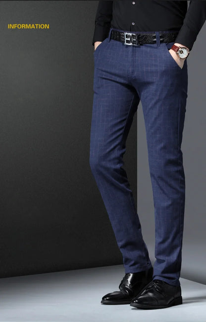 Men's Autumn New Classic Business Suit Pants Black Blue Fashionable Stretch Straight Slim Casual Trousers Brand Clothing Male