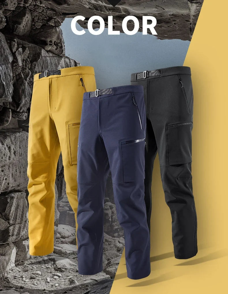 Autumn Hiking Pant Men Waterproof Soft Shell Pant High Elastic Outdoor Cycling Fishing Trousers Multi Pocket Windproof Trousers