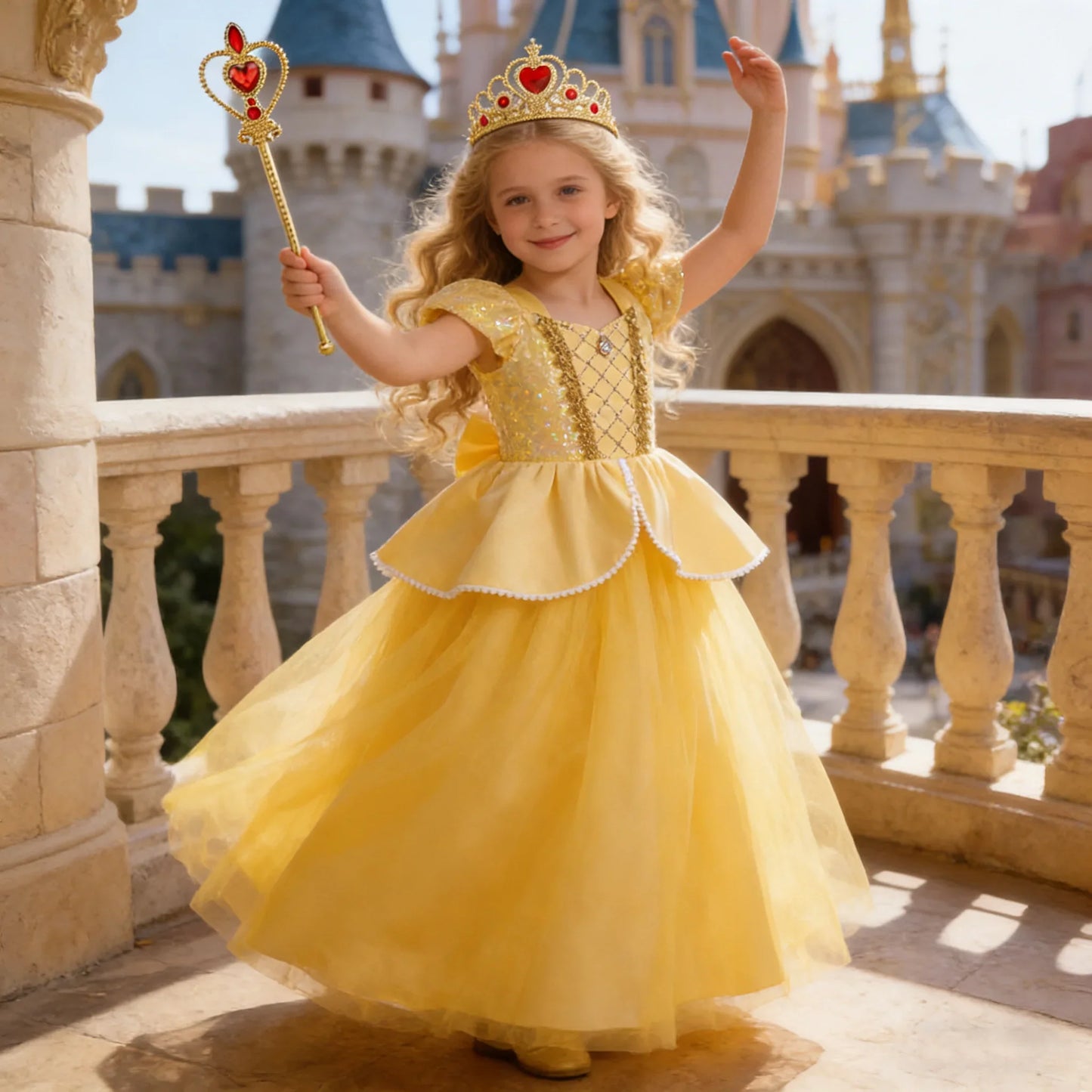 Kids Belle Elegant Costume Girls Halloween Princess Cosplay Party Mesh Dress Children Birthday Clothes Carnival Luxury Ball Gown