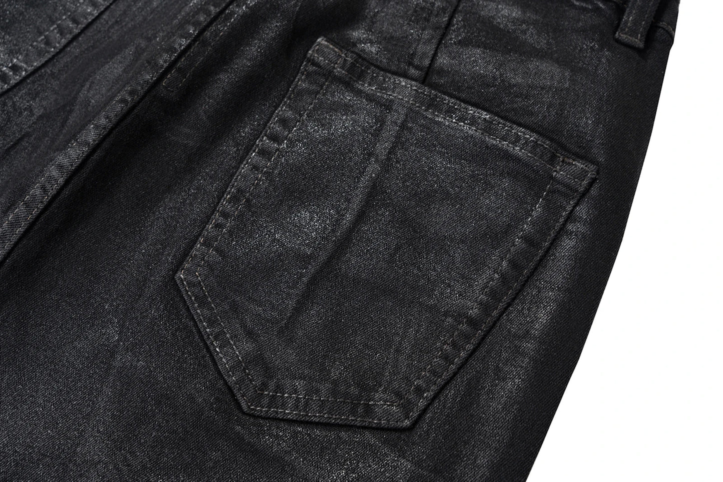 Streetwear Black Wax Leather Strecth Jeans for Men Ropa Hombre Baggy Y2k Flare Pants Oversized Straight Denim Trousers