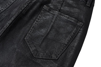 Streetwear Black Wax Leather Strecth Jeans for Men Ropa Hombre Baggy Y2k Flare Pants Oversized Straight Denim Trousers