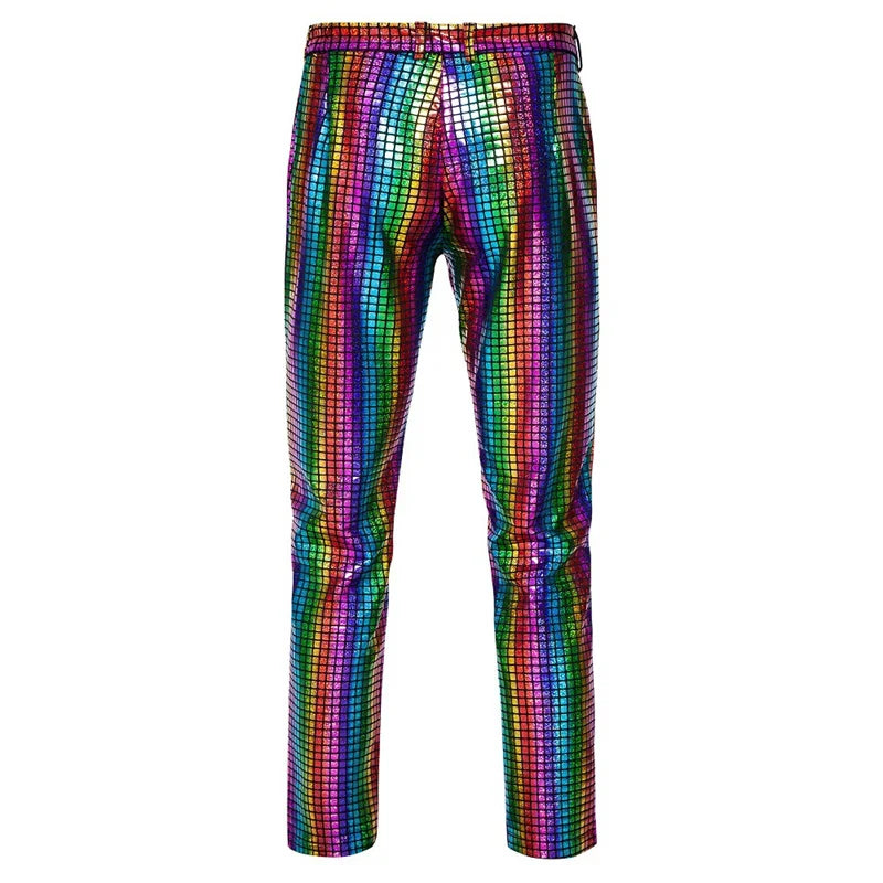 New Men Luxurious Sequined Checkered Suit Pants Fashion Male Dance Party Bar KTV Casual Dress Small Stretch Trousers