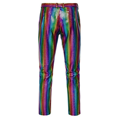 New Men Luxurious Sequined Checkered Suit Pants Fashion Male Dance Party Bar KTV Casual Dress Small Stretch Trousers