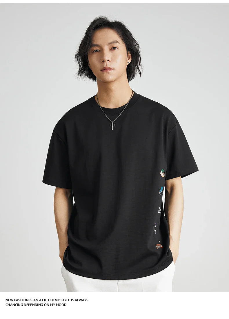 Men's American Retro Short-sleeved T-shirt Men's 2026 Summer New Loose Half-sleeved Embroidered Round Neck Bottoming Shirt