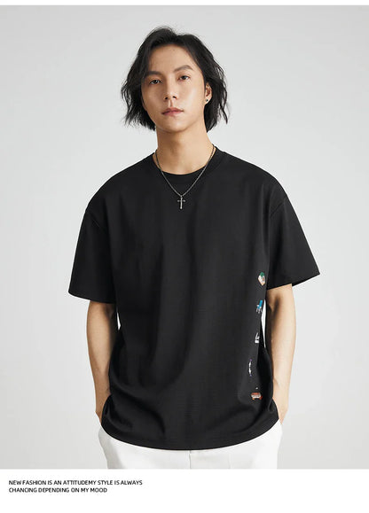 Men's American Retro Short-sleeved T-shirt Men's 2026 Summer New Loose Half-sleeved Embroidered Round Neck Bottoming Shirt