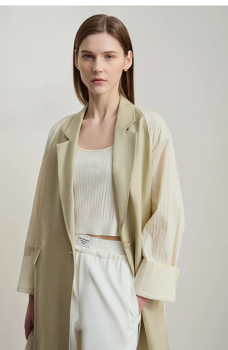 Minimalist Women's Fashion Casual Jacket 2025 Autumn Lyocell Linen Collision Splicing Crumple Texture Loose Blazer 12551008