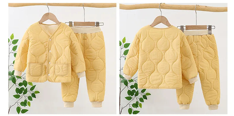 Autumn Winter Baby Kids Jackets+Pants Sets Thicken Boys Girls Coat Trousers Warm Windproof Clothes Suit For Children Home Wear