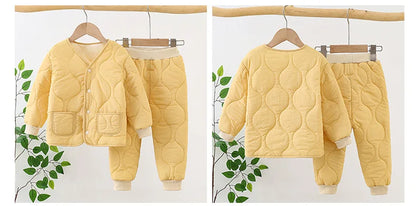 Autumn Winter Baby Kids Jackets+Pants Sets Thicken Boys Girls Coat Trousers Warm Windproof Clothes Suit For Children Home Wear
