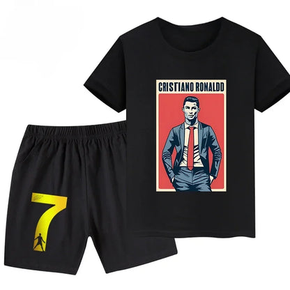 Summer Ronaldo Printed Children's Set Short-sleeved Shorts Suit Sports Kid T-shirt 2-piece Set Street Fashion Boys Baby Clothing