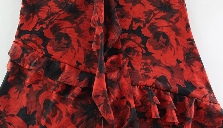 2025 Summer Fashion Women's Straps Dresses Print Asymmetrical Chiffon Floral Streetwear Skinny Trailing Yk2 Vestidos