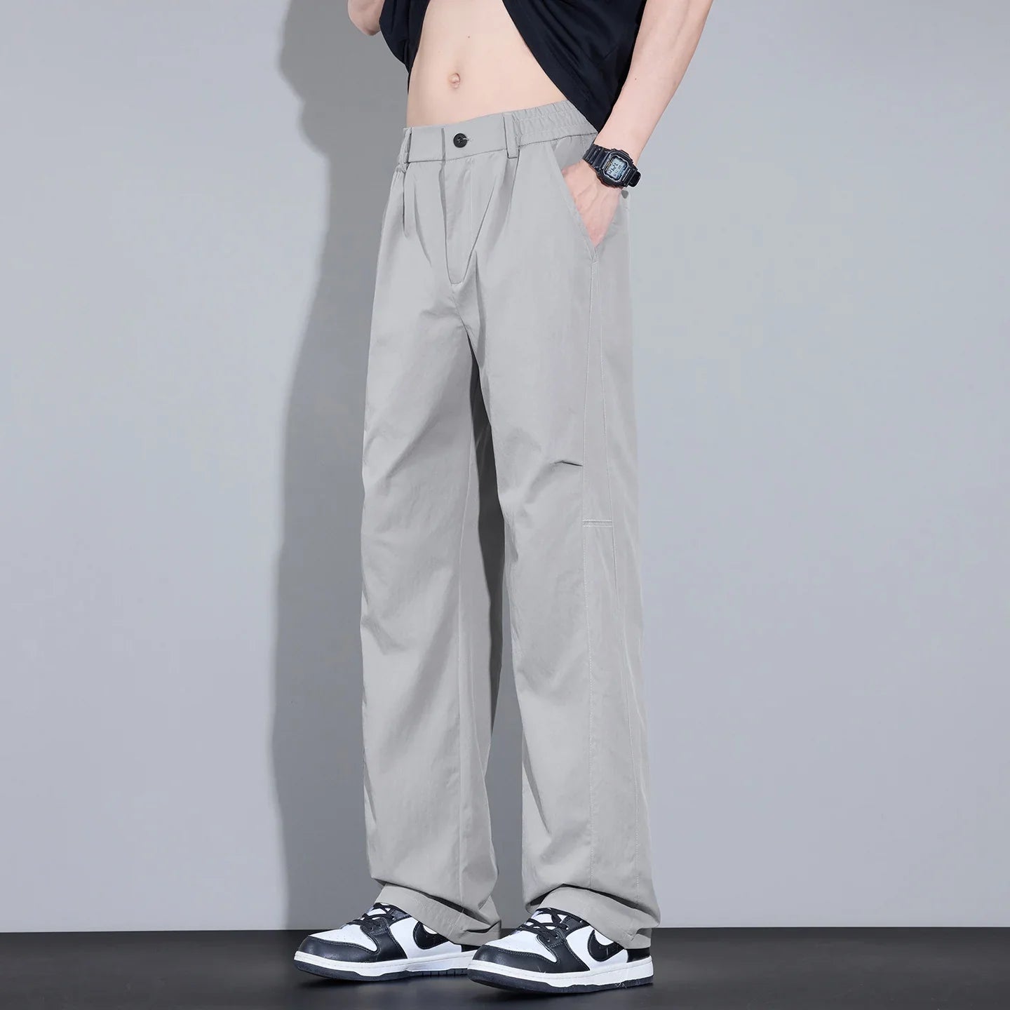 2026 New High Quality Summer Casual Pants Men Solid Color Straight Work Light Gray Outdoor Style Youth Khaki Thin Trousers Male
