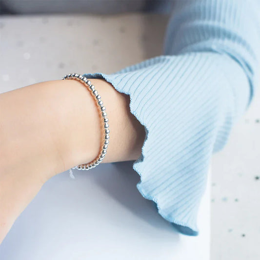 Bracelet Tendance en Argent Sterling 925 avec Petites Billes pour Femmes Taille Unique Chaîne à Maillons Bijoux Fins Cadeau pour Fille