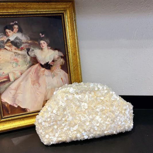White Sequined Clutch Bag Versatile Beaded Chain Shoulder Bag Fashion High-end Bridal Party Handbag Trendy Clip Bag Evening Bag