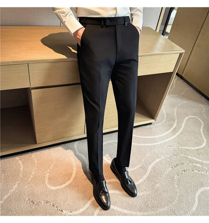High Quality Invisible Elastic Waist Business Casual Suit Pants Built-in Anti Slip Strip Slim Fit Office Social Dress Trousers