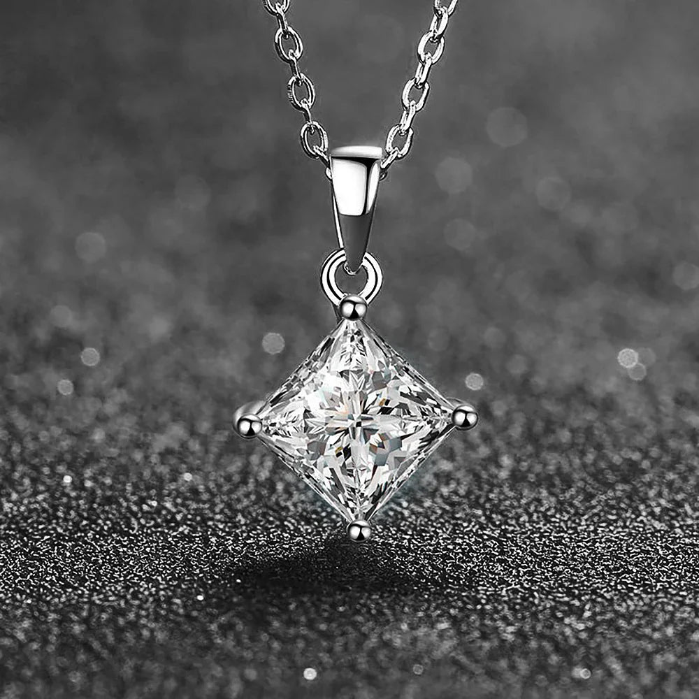 1/2carat  Certified Princess Cut Moissanite Pendant Necklace 925 Sterling Silver D Color Square Solitaire Diamond Neck Chain