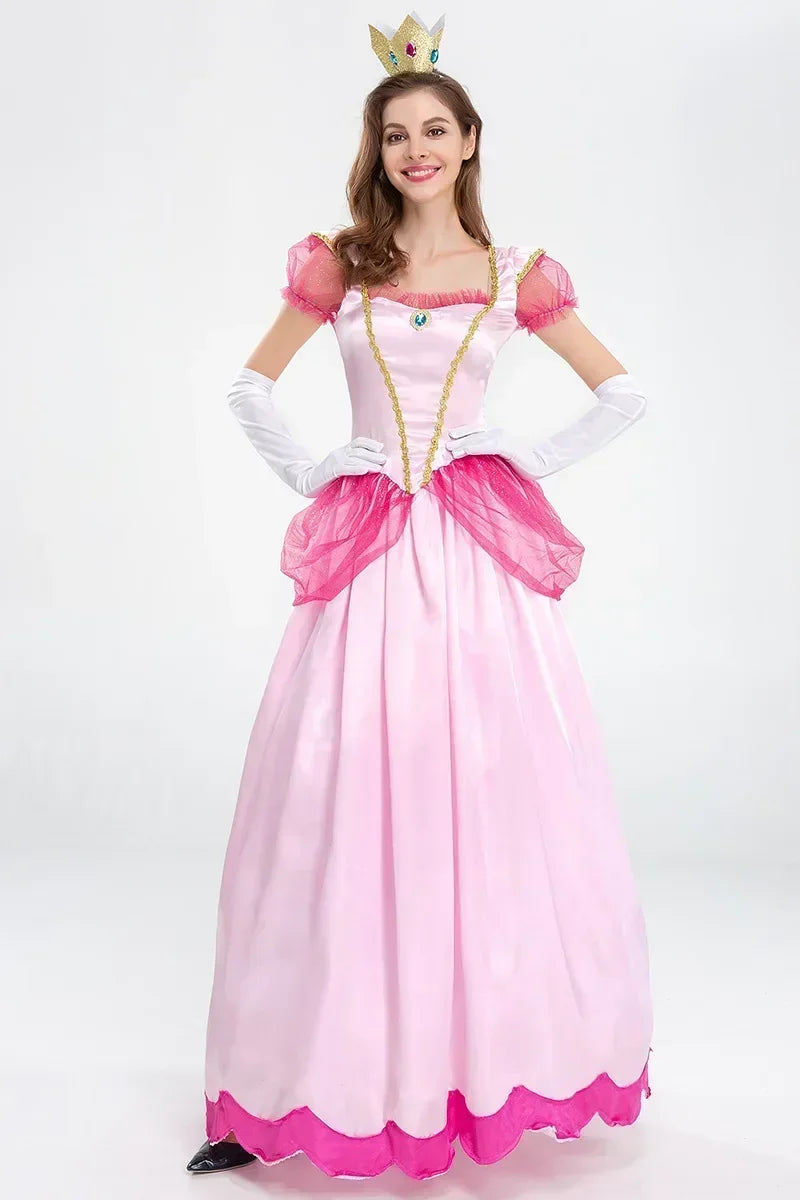 Adult Princess Peach Costume Women Cosplay Party Halloween Masquerade Dress Up Clothing for Women Pink Fancy Dress