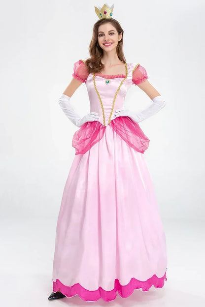 Adult Princess Peach Costume Women Cosplay Party Halloween Masquerade Dress Up Clothing for Women Pink Fancy Dress