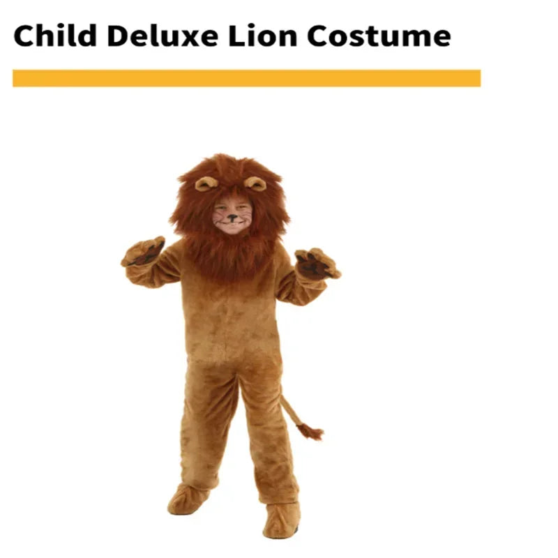 Child Deluxe Lion King Costume Baby Kid Adult Furry Animal Carnival Party Halloween Cosplay Costume Fancy Movie Role Jumpsuit