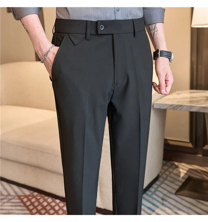Men Suit Pants 2026 Spring Elastic Waist Solid Slim Fit Dress Pants Office Business Casual Trousers High Quality Men's Clothing