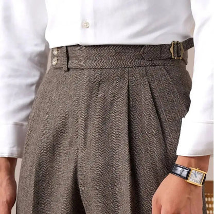 Autumn Herringbone Dress Pants For Men Naples Men's Wool Blend High Waist Social Casual Versatile Long Pants Office Trousers Men