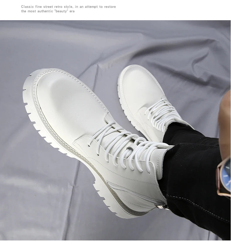 Fashion White Boots For Men New British Style Platform Motorcycle Boots Good Quality Casual Men’s High Top Leather Shoes Punk