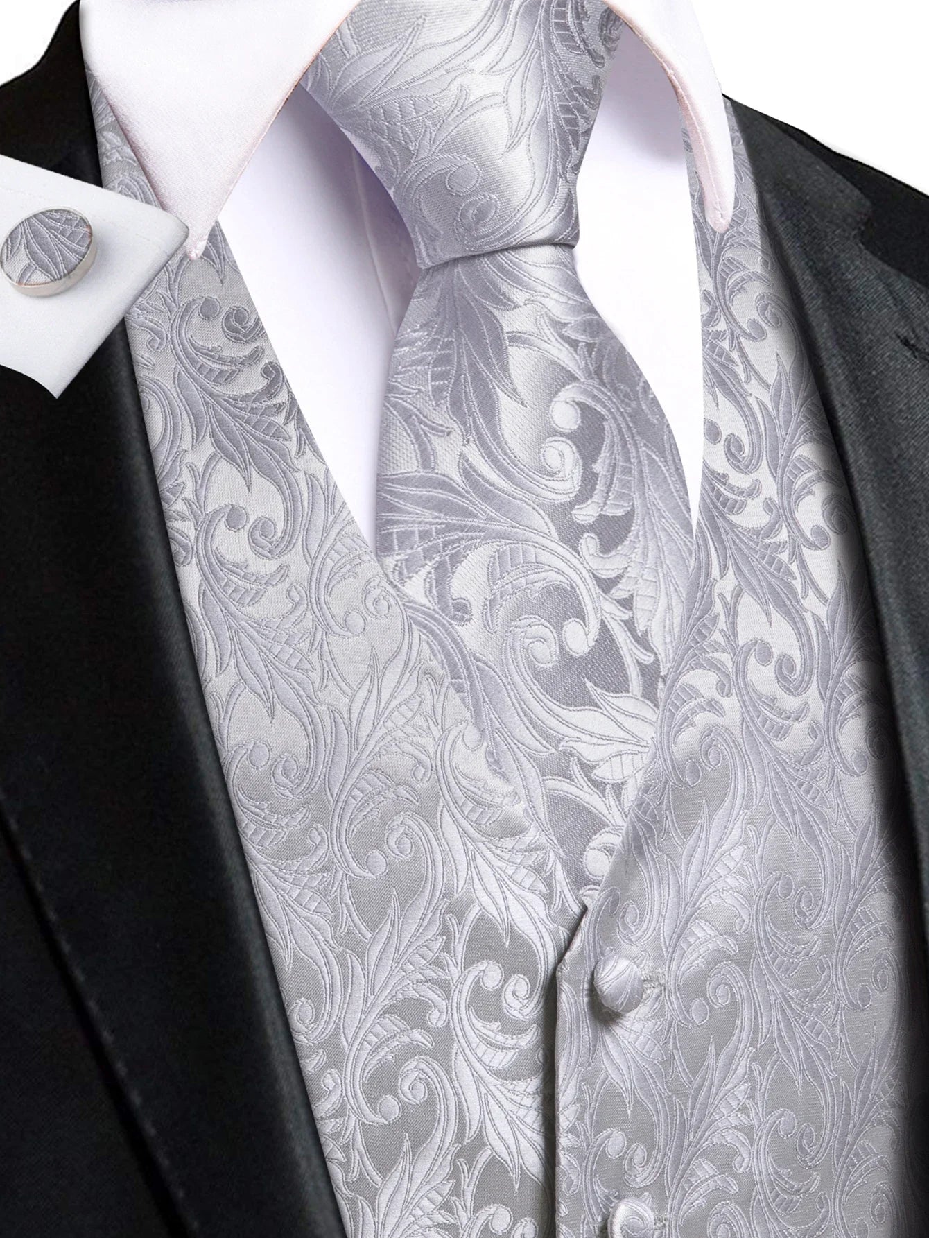 Men's Classic Floral Vest & Tie Hanky Cufflinks Set – Waistcoat for Weddings Events Party Gift