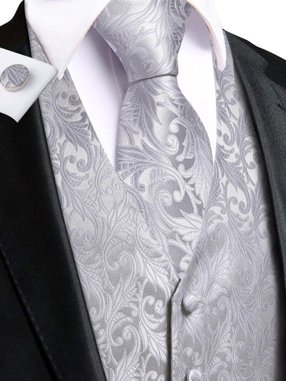 Men's Classic Floral Vest & Tie Hanky Cufflinks Set – Waistcoat for Weddings Events Party Gift