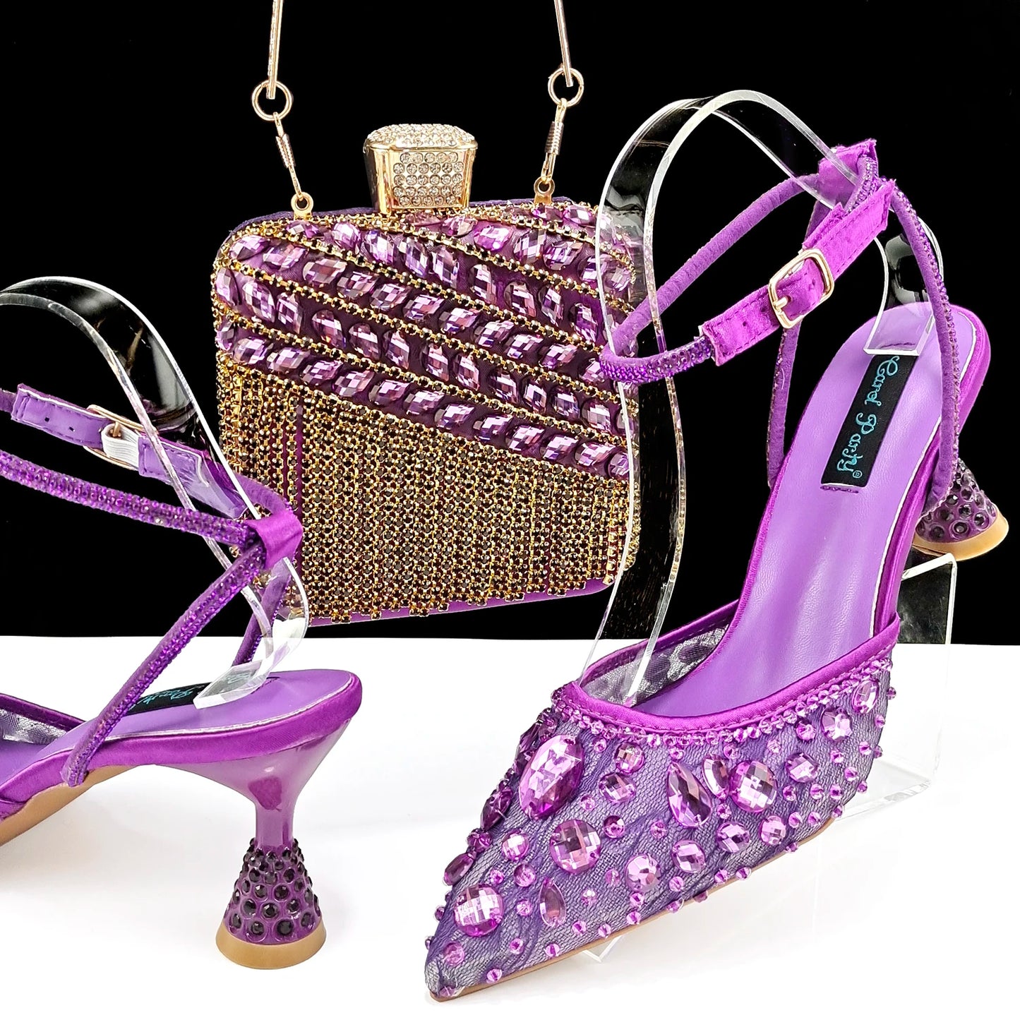 Italian Design Mini Three-Dimensional Hard Bag Tassel Decoration Bag Nigeria Elegant Shoes and Bag Set Women Shoes