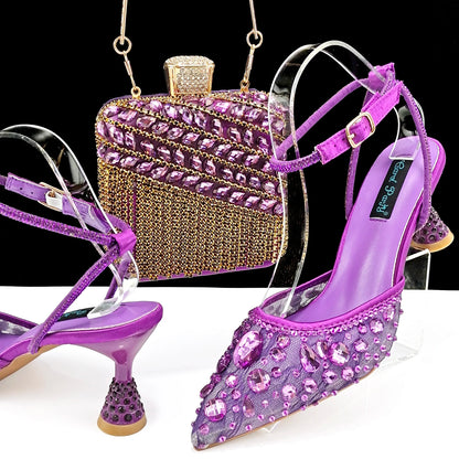 Italian Design Mini Three-Dimensional Hard Bag Tassel Decoration Bag Nigeria Elegant Shoes and Bag Set Women Shoes