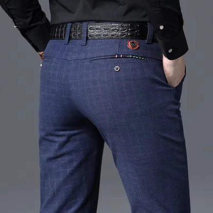 Men's Autumn New Classic Business Suit Pants Black Blue Fashionable Stretch Straight Slim Casual Trousers Brand Clothing Male