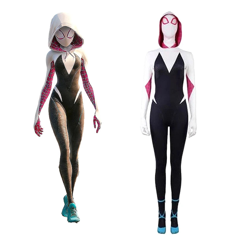 Spider Gwen Costume Across the Spider-Verse Gwen Stacy Hooded Cosplay Zentai Bodysuit Spider Man Carnival Party Anime Outfit