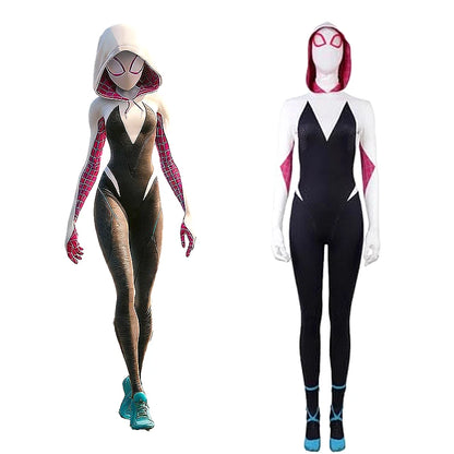 Spider Gwen Costume Across the Spider-Verse Gwen Stacy Hooded Cosplay Zentai Bodysuit Spider Man Carnival Party Anime Outfit