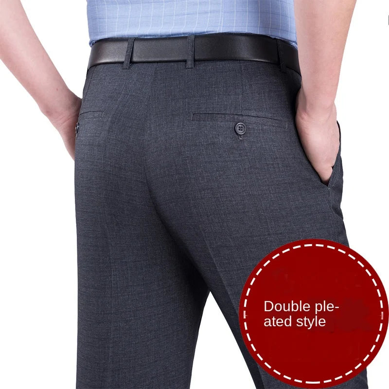 High Waist Double Pleated Men Suit Pants Summer Black Straight Office Formal Dress Trouser for Man Black Gray Size 40 42 44