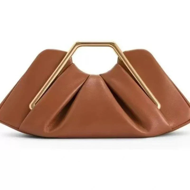 Women's PU Leather Pleated Going Out Clutch Bag Top Handle Evening Bag Party Wedding Bridesmaid Geometric Metal Handle Handbag