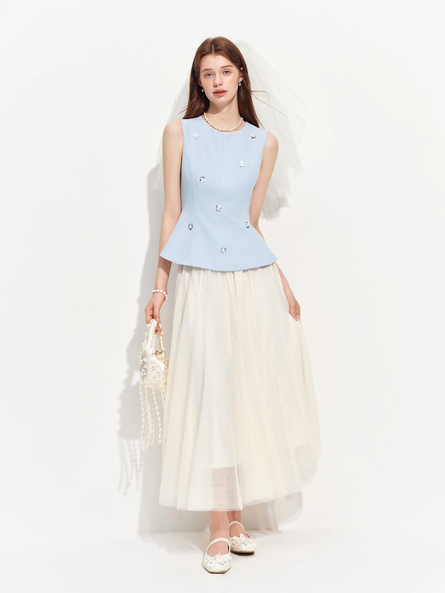 Women's Versatile Elastic Waist Mesh Midi Skirt Summer 2026 New Style Fairy Princess Banquet Wedding Bridesmaid Dress