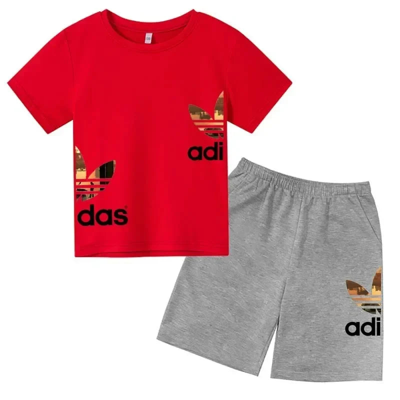 Kids Summer Leisure Letter 2pcs O-neck Short Sleeve T-shirts+Pants Suits 3-13 Years Boys Girls Casual Outfits Children Clothes