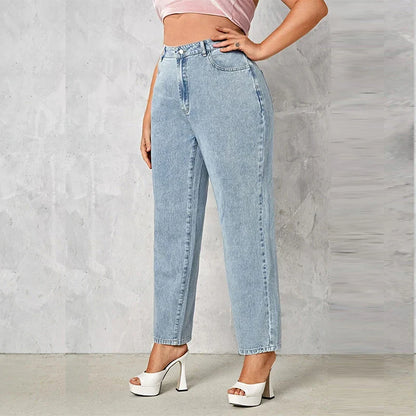 Plus Size Women Jeans Autumn Dark Blue 175cm Tall Stretchy and Loose Washing Straight 6XL 100Kgs Curve Lady Thin Lady Denim Pant