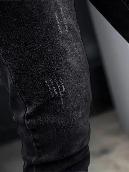 2025 Men's Slim Four-Season Washed Fashion Jeans Stretch Slim Fit Light Blue Gray Black Casual Denim Pants