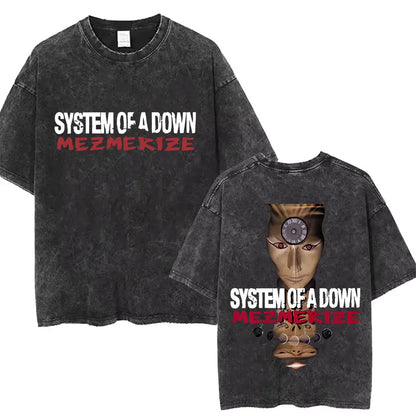 Washed Vintage System of A Down Toxicity Music Album Cover Tshirt Men Rock Oversized T Shirt 90s Alternative Metal Merch T-shirt
