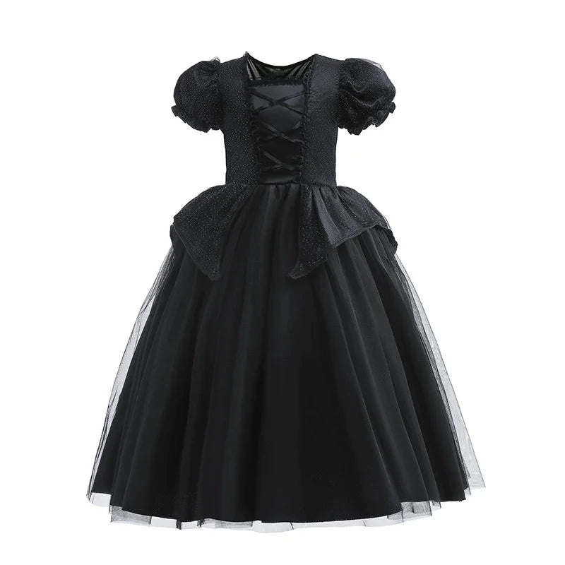 Deluxe Witch Uniform Girl Halloween Costume Evil Wizard Dress with Witch Hat Kid All Saint Day Stage Performance Apparel Vestido