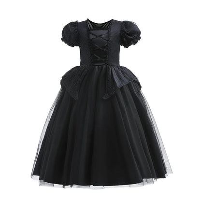 Deluxe Witch Uniform Girl Halloween Costume Evil Wizard Dress with Witch Hat Kid All Saint Day Stage Performance Apparel Vestido