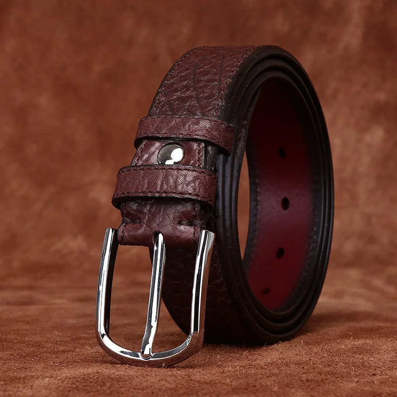 3.8CM Pure Cowhide Genuine Leather for Men High Quality Jeans Needle Buckle Belts Cowboy Waistband Male Fashion BusinessLuxury