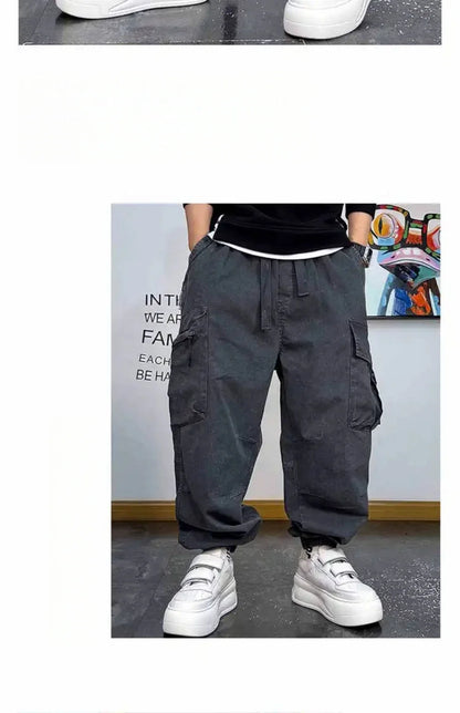 American Vintage Cargo Joggers Mens Washed Distressed Multi Pocket Pants Oversized Loose Fit Streetwear Hip Hop Plus Size Trendy