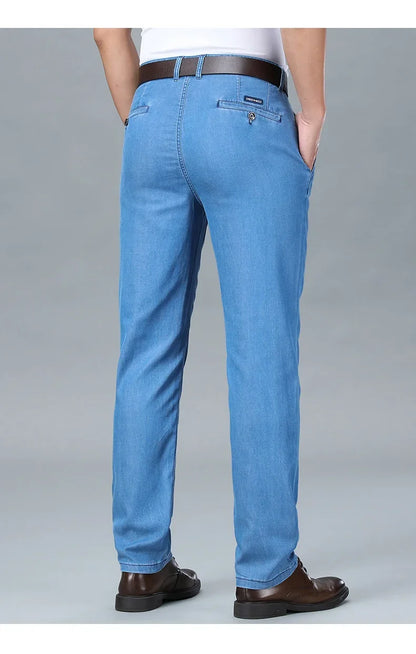 2026 New Spring Men's Light Blue Stretch Straight Jeans Business Casual Denim Pants Modal Fabric Trousers Male Brand