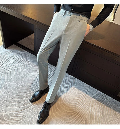New Men Casual Solid Color Suit Pants Fashion Men Slim Fit Business Social Dress Pants Formal Wedding Social Party Male Trousers