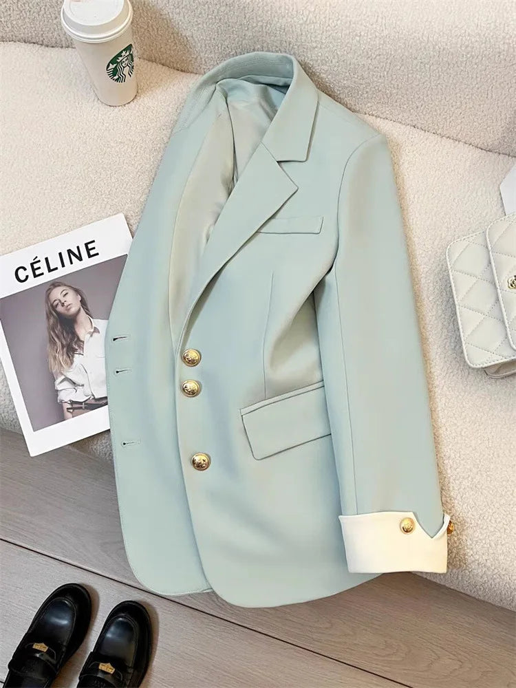 2026 New Temperament Commuting Suit Jacket Spring Autumn Women Blazers Notched Lapel Lined Design Sense Lady Suit Coats Trend