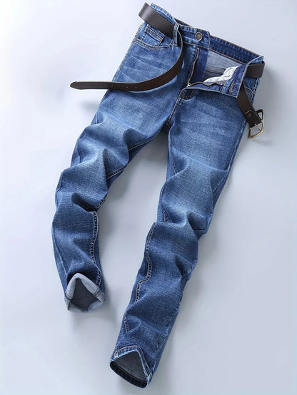 New Business Men's Jeans Casual Straight Stretch Fashion Classic Blue  Work Denim Trousers Male Brand Clothing 29-40size